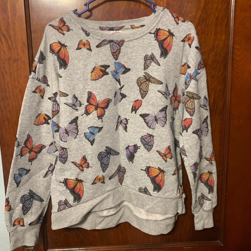 Grey butterfly crew neck